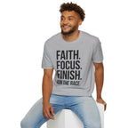 Faith Focus Finish - Run the Race Christian Runner T-Shirt