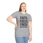 Faith Focus Finish - Run the Race Christian Runner T-Shirt