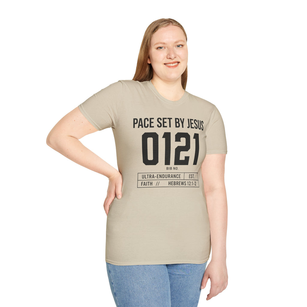 Pace Set by Jesus 0121 Bib Style Christian Runner T-Shirt