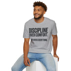 Discipline Over Comfort - Faith Over Everything Christian Runner T-Shirt