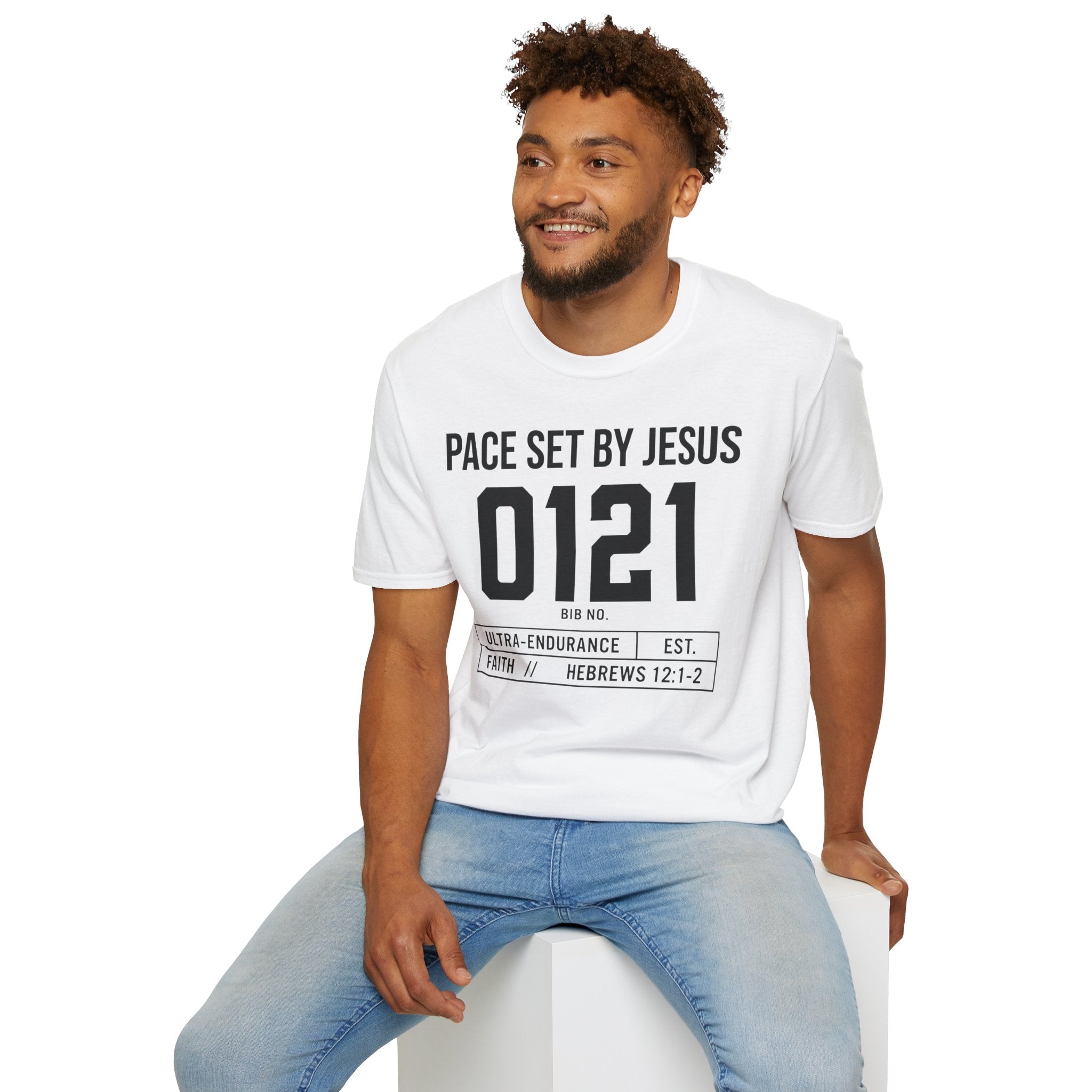 Pace Set by Jesus 0121 Bib Style Christian Runner T-Shirt