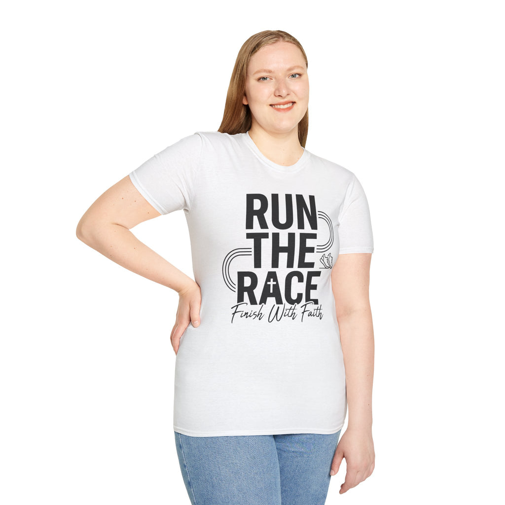 Run the Race - Finish with Faith Christian Runner T-Shirt