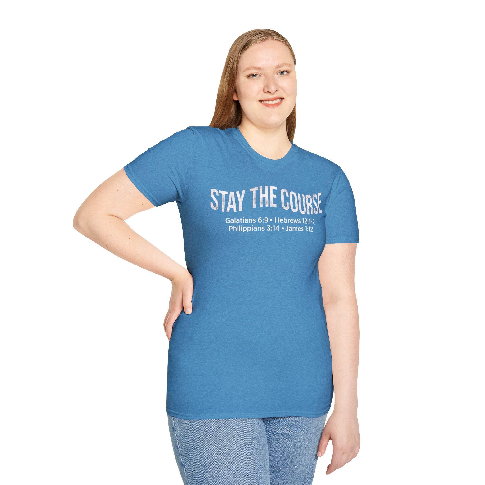 Stay The Course Bible Verse Christian Runner T-Shirt (Curvy Text)