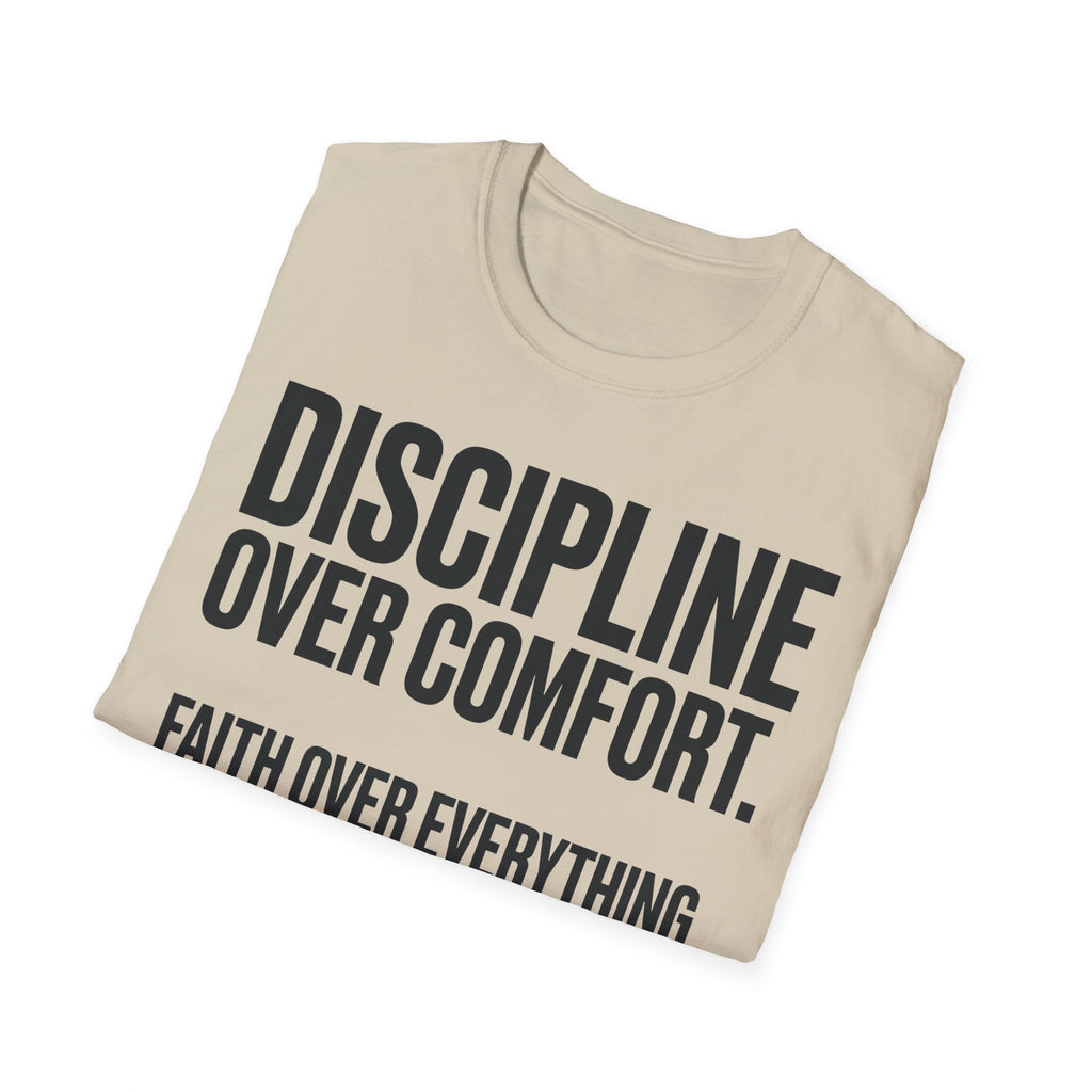 Discipline Over Comfort - Faith Over Everything Christian Runner T-Shirt