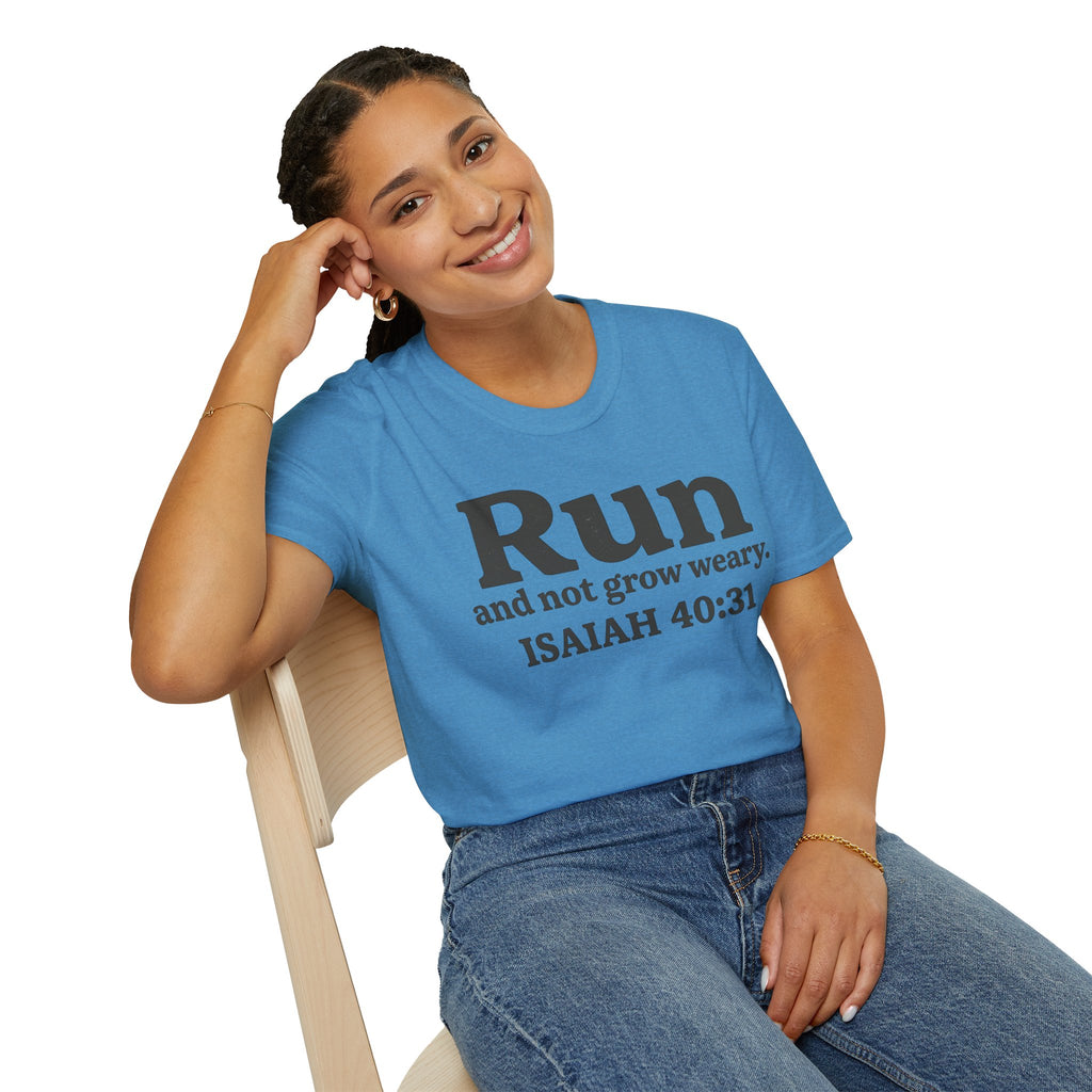 Run and Not Grow Weary Isaiah 40:31 Christian Runner T-Shirt