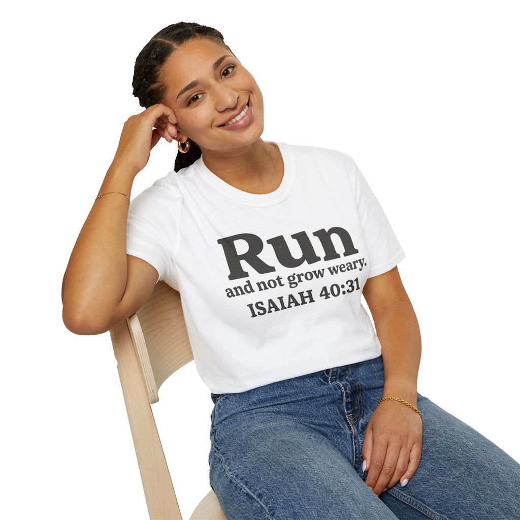 Run and Not Grow Weary Isaiah 40:31 Christian Runner T-Shirt