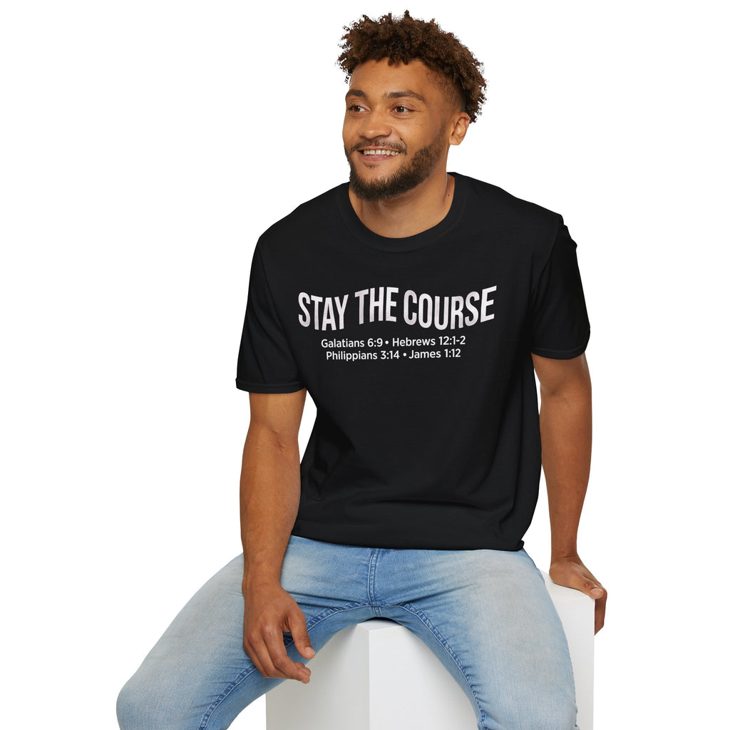 Stay The Course Bible Verse Christian Runner T-Shirt (Curvy Text)