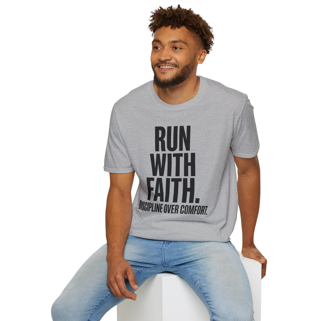 Run With Faith Discipline Over Comfort Christian Runner T-Shirt