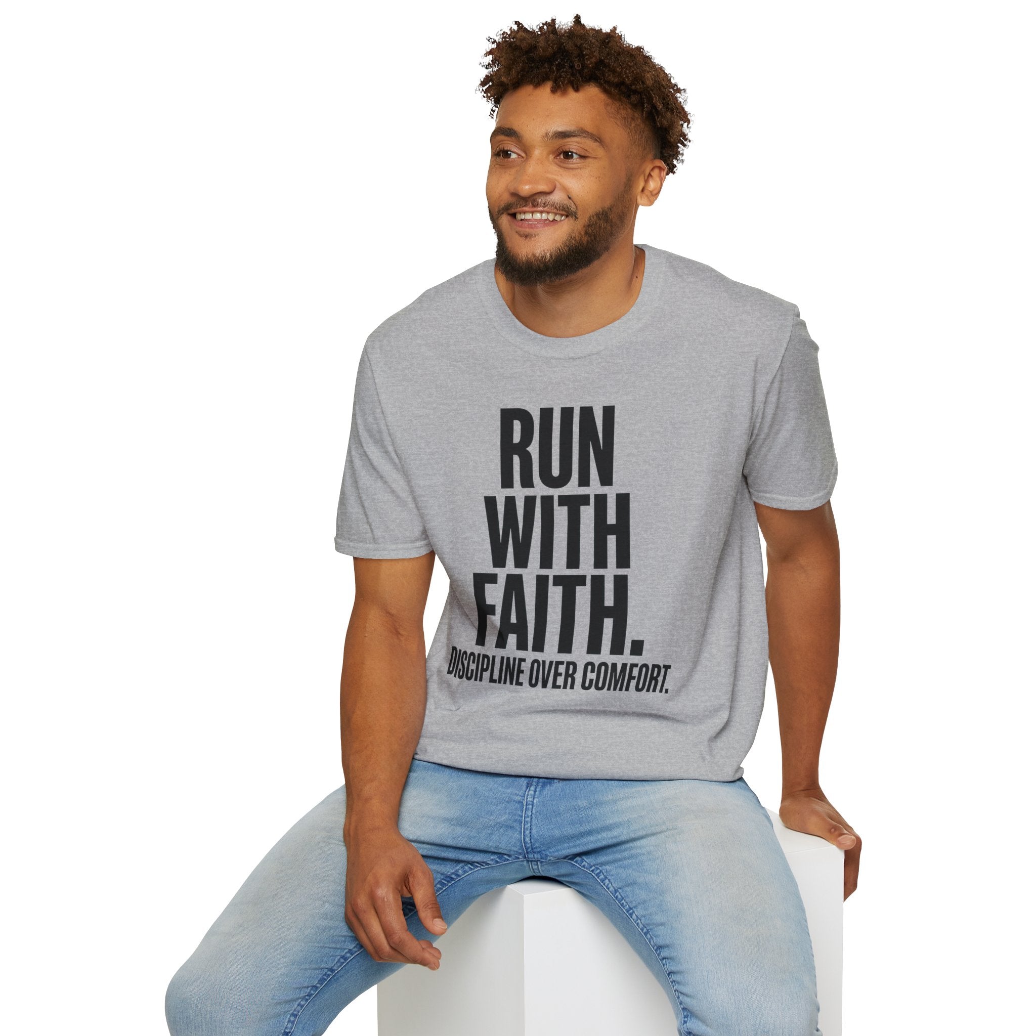 Run With Faith Discipline Over Comfort Christian Runner T-Shirt