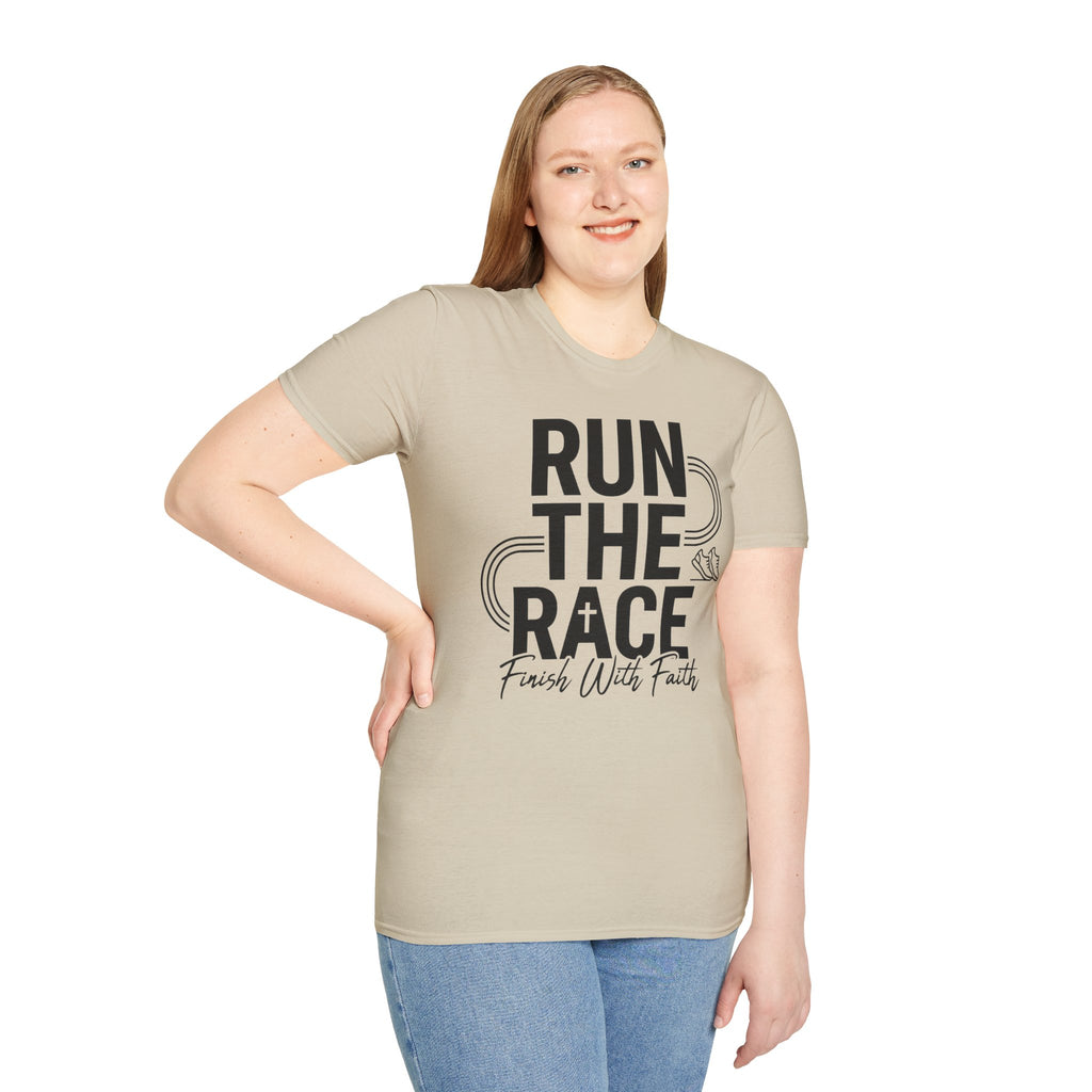 Run the Race - Finish with Faith Christian Runner T-Shirt
