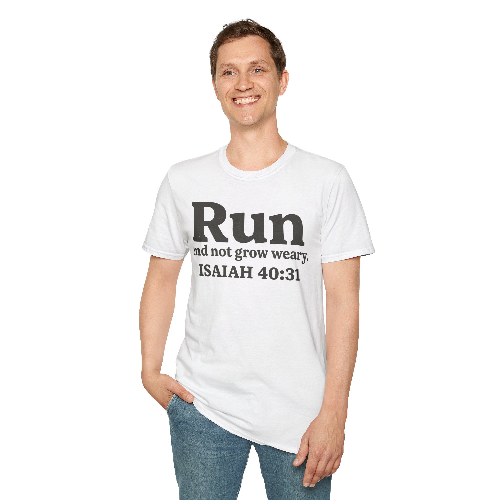 Run and Not Grow Weary Isaiah 40:31 Christian Runner T-Shirt