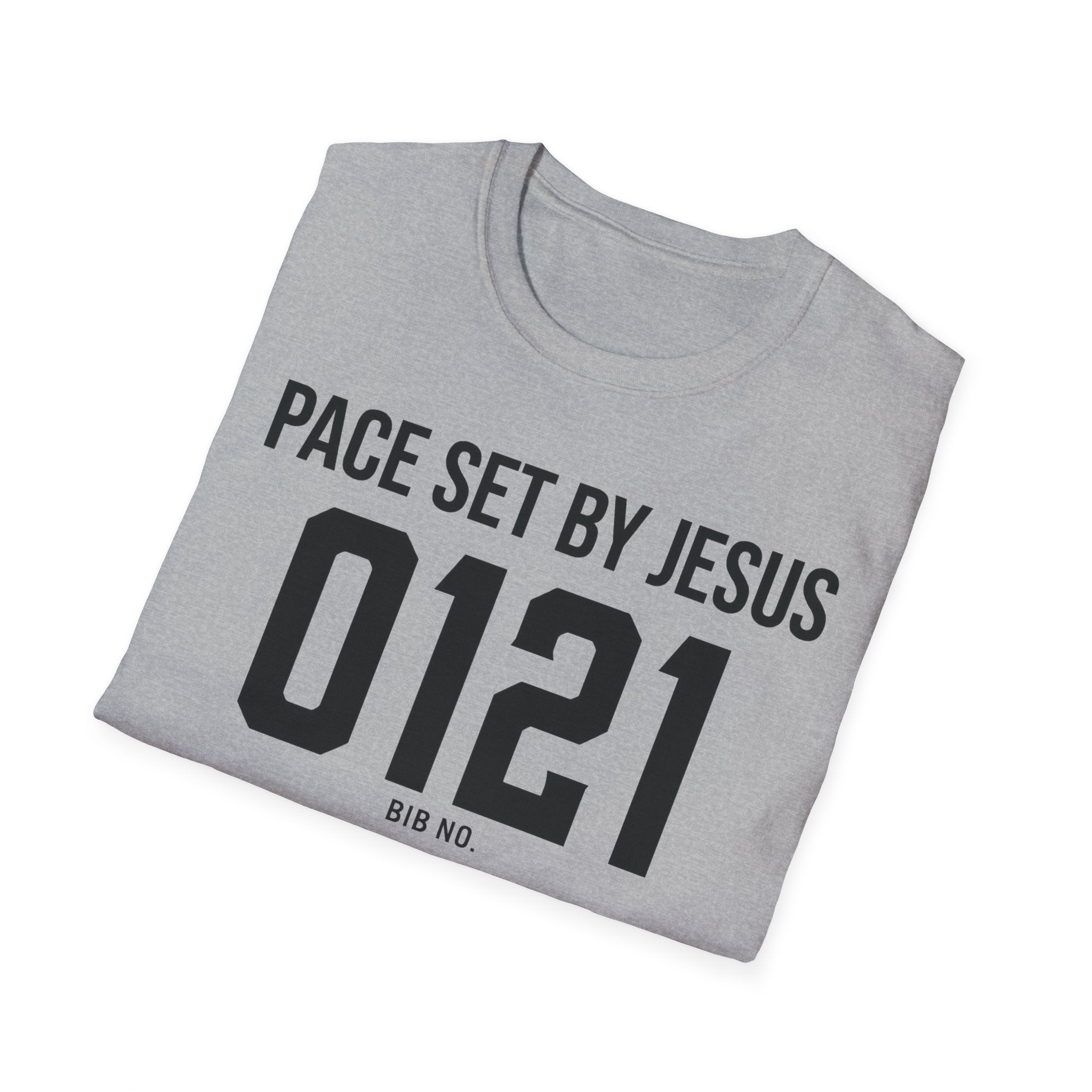 Pace Set by Jesus 0121 Bib Style Christian Runner T-Shirt