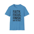 Faith Focus Finish - Run the Race Christian Runner T-Shirt