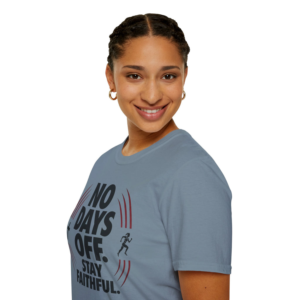 No Days Off Stay Faithful Christian Runner T-Shirt (Female)
