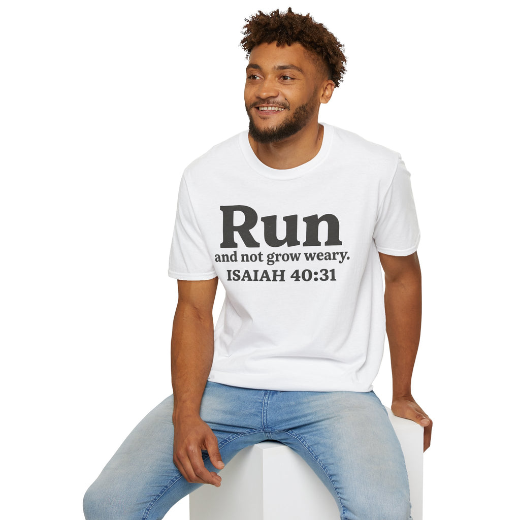 Run and Not Grow Weary Isaiah 40:31 Christian Runner T-Shirt