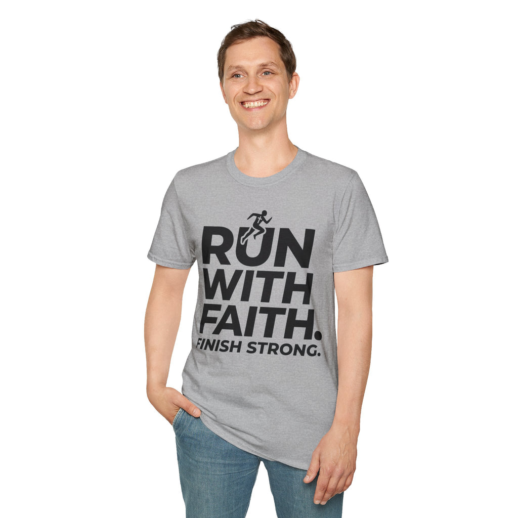 Run With Faith - Finish Strong Christian Runner T-Shirt