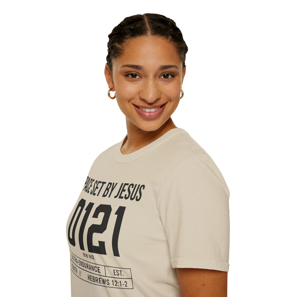 Pace Set by Jesus 0121 Bib Style Christian Runner T-Shirt
