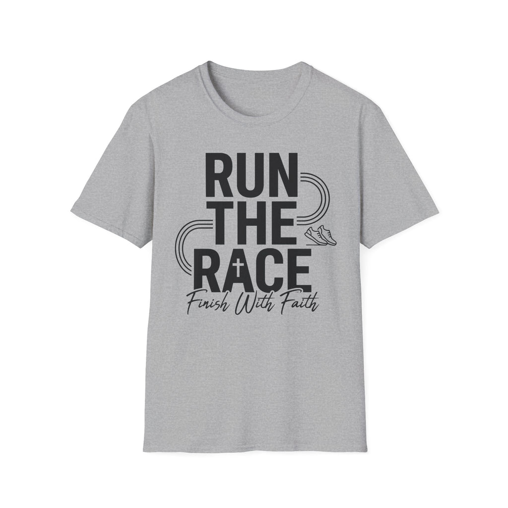 Run the Race - Finish with Faith Christian Runner T-Shirt