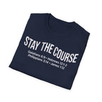 Stay The Course Bible Verse Christian Runner T-Shirt (Curvy Text)