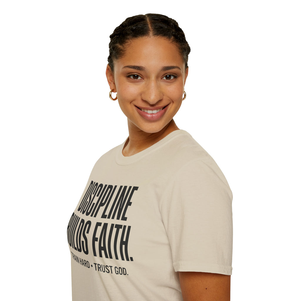 Discipline Builds Faith - Train Hard - Trust God Christian Runner T-Shirt