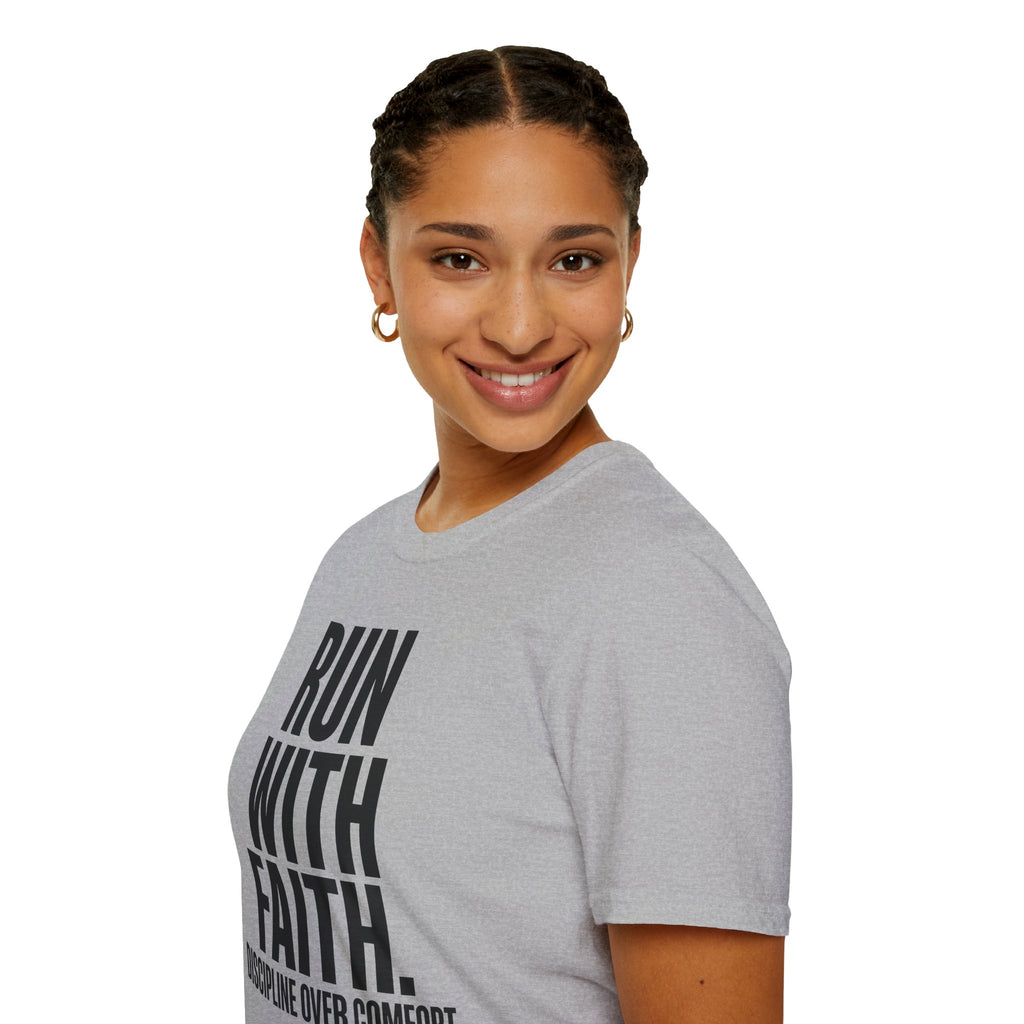 Run With Faith Discipline Over Comfort Christian Runner T-Shirt