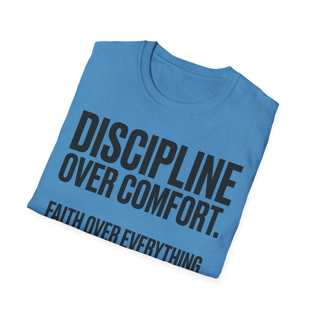 Discipline Over Comfort - Faith Over Everything Christian Runner T-Shirt
