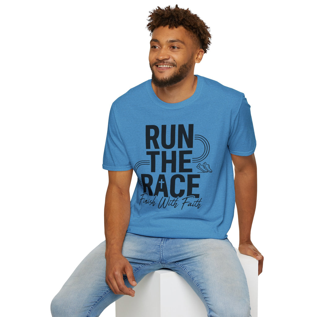 Run the Race - Finish with Faith Christian Runner T-Shirt