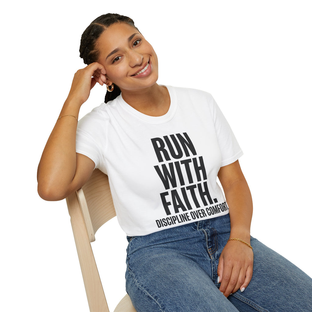 Run With Faith Discipline Over Comfort Christian Runner T-Shirt