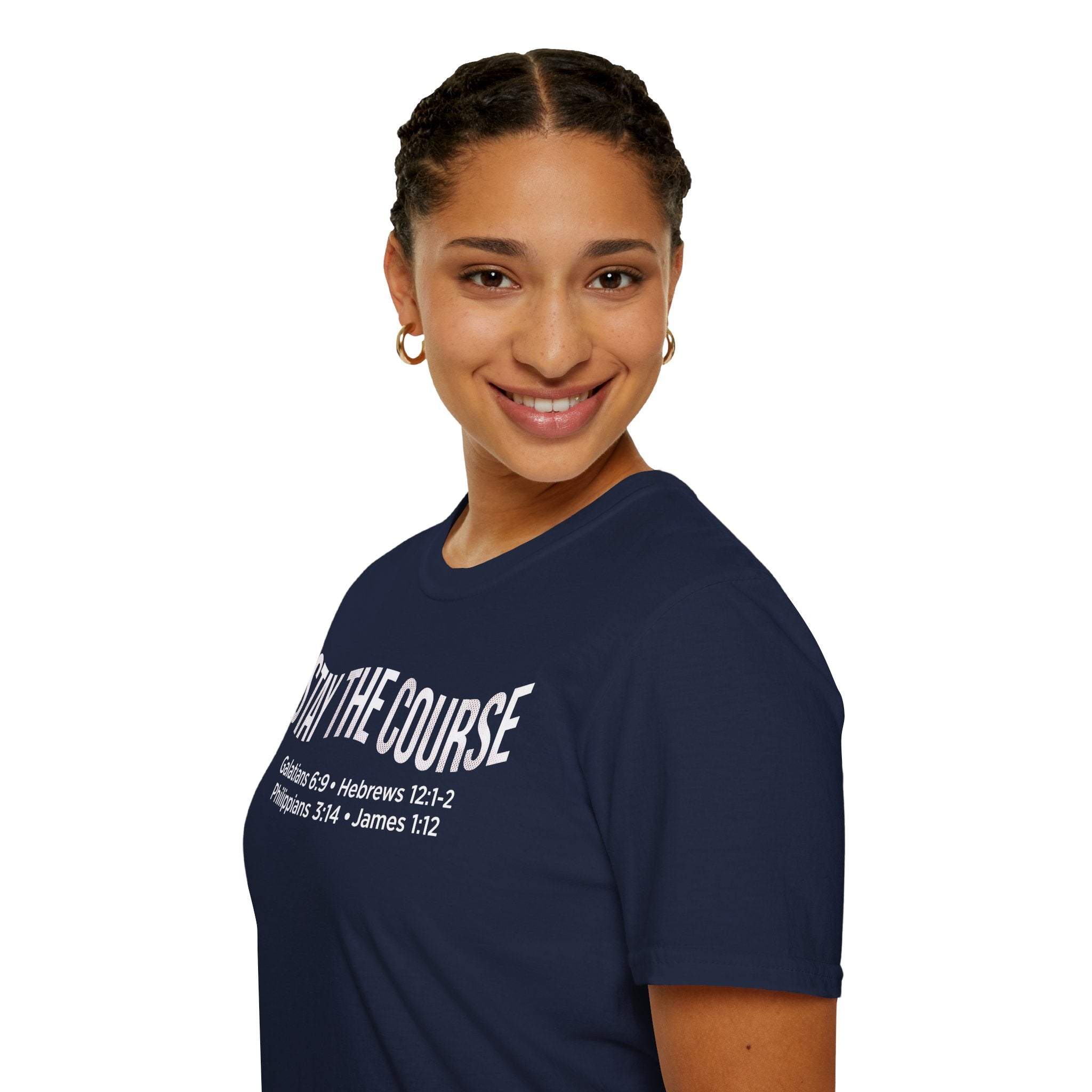 Stay The Course Bible Verse Christian Runner T-Shirt (Curvy Text)