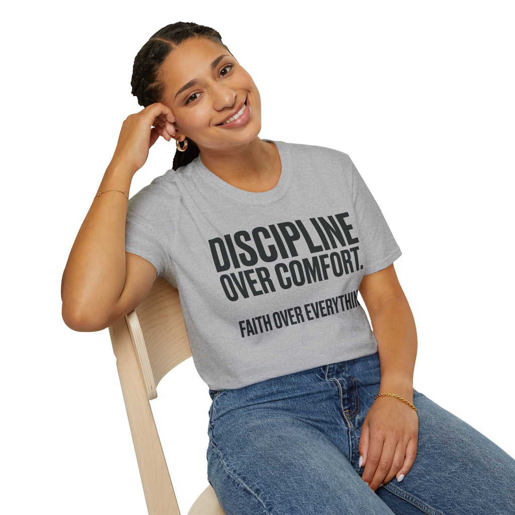 Discipline Over Comfort - Faith Over Everything Christian Runner T-Shirt