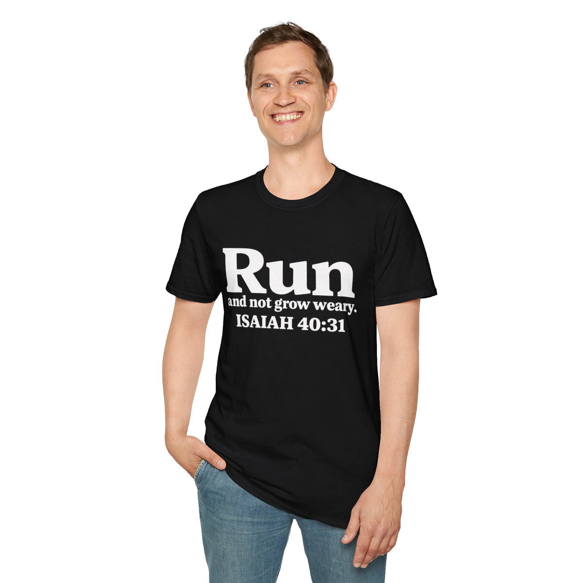 Run and Not Grow Weary Isaiah 40:31 Christian Runner T-Shirt