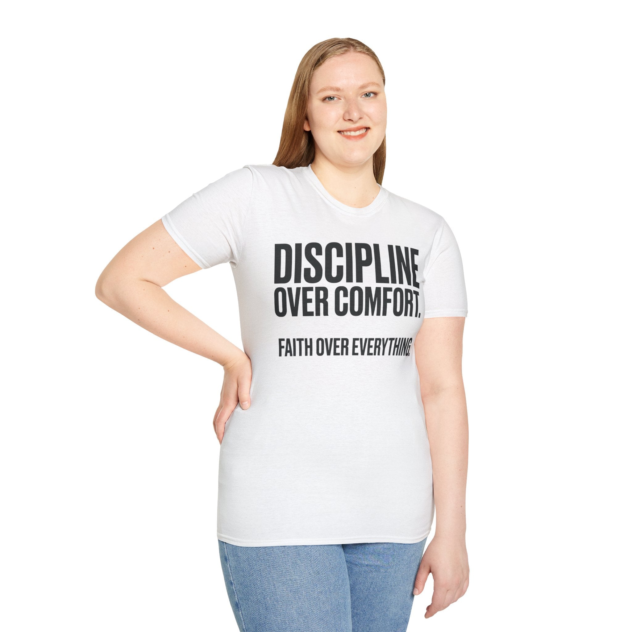 Discipline Over Comfort - Faith Over Everything Christian Runner T-Shirt