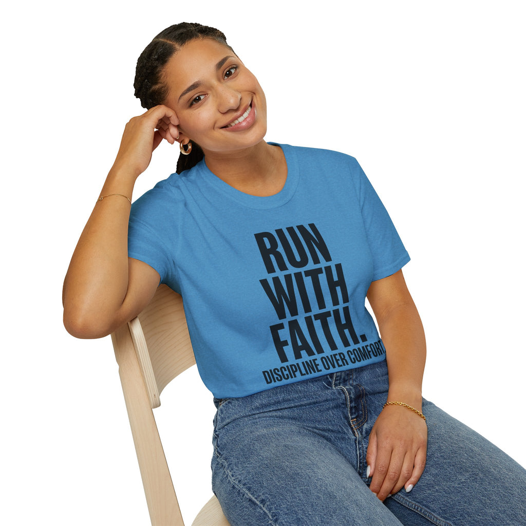 Run With Faith Discipline Over Comfort Christian Runner T-Shirt