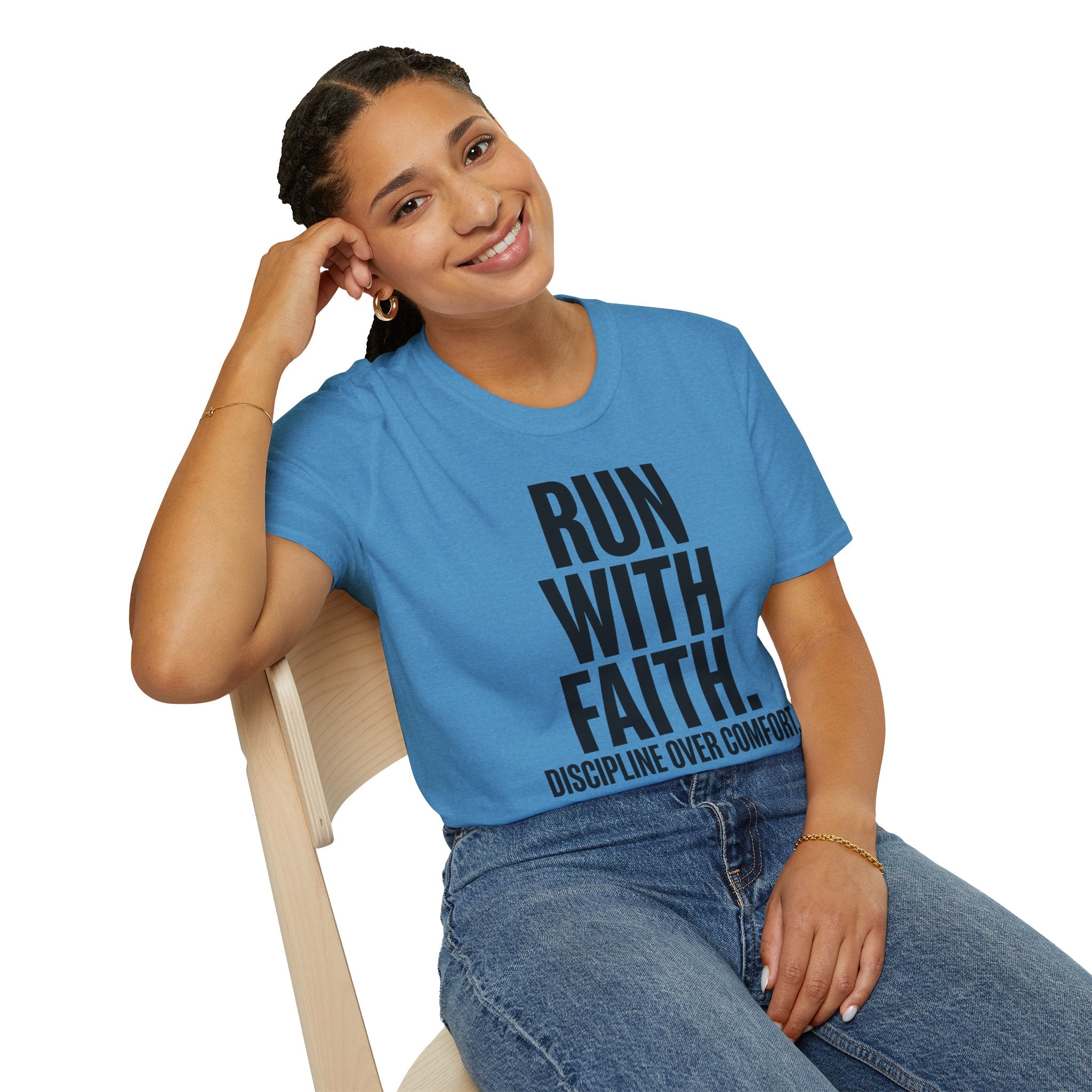 Run With Faith Discipline Over Comfort Christian Runner T-Shirt
