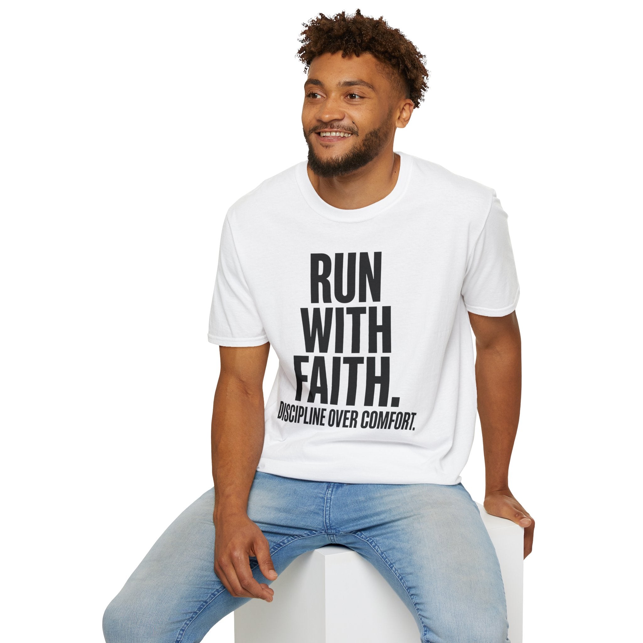 Run With Faith Discipline Over Comfort Christian Runner T-Shirt