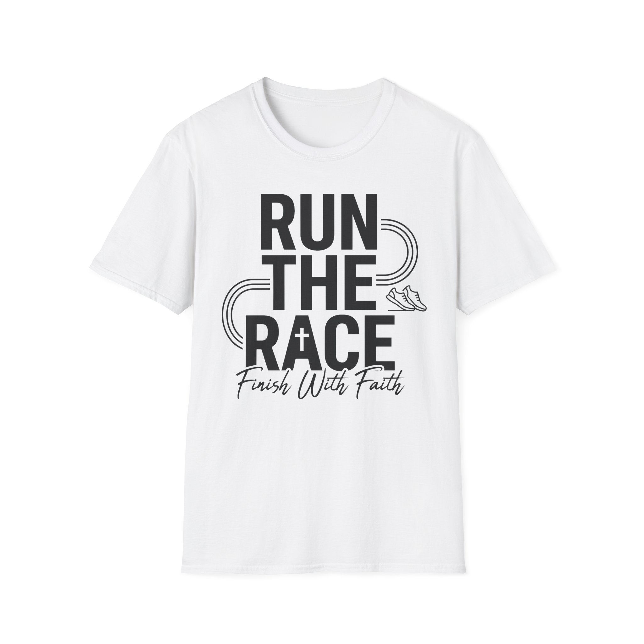 Run the Race - Finish with Faith Christian Runner T-Shirt