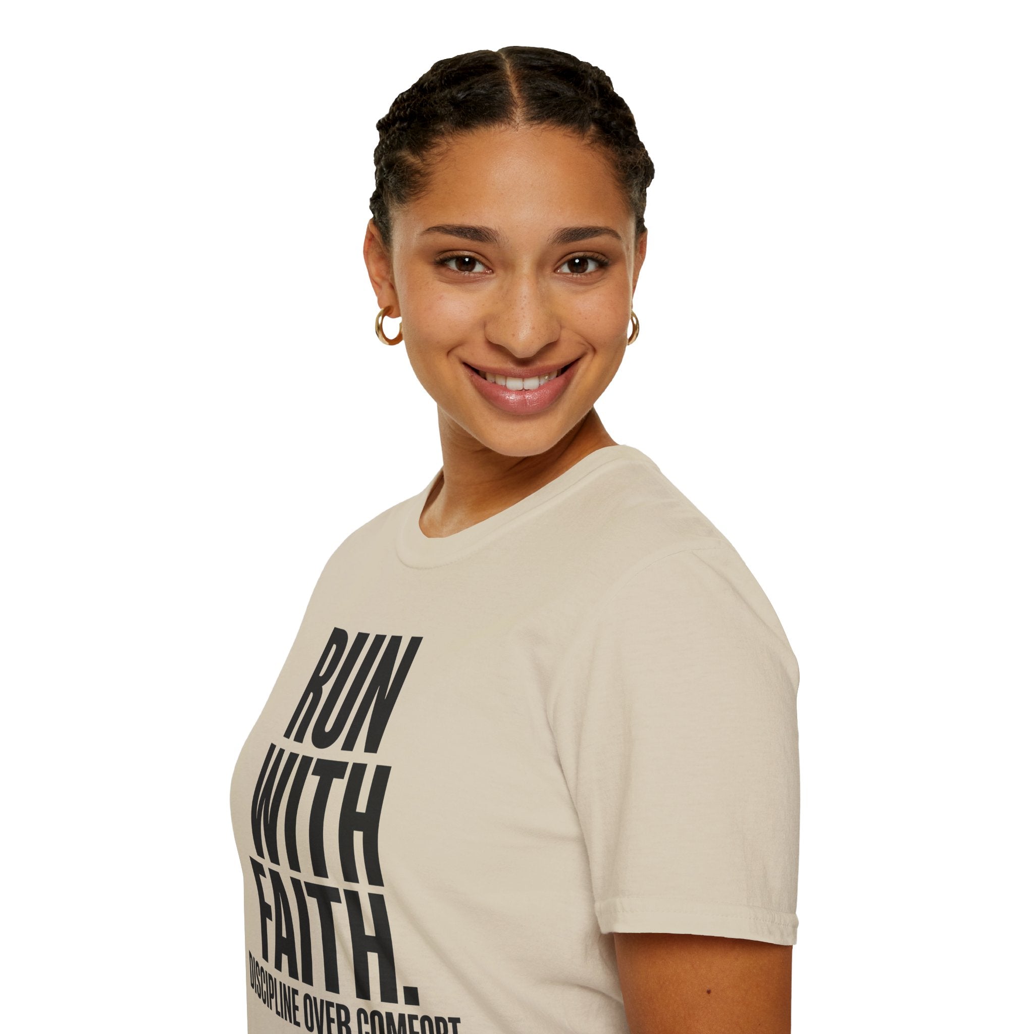 Run With Faith Discipline Over Comfort Christian Runner T-Shirt