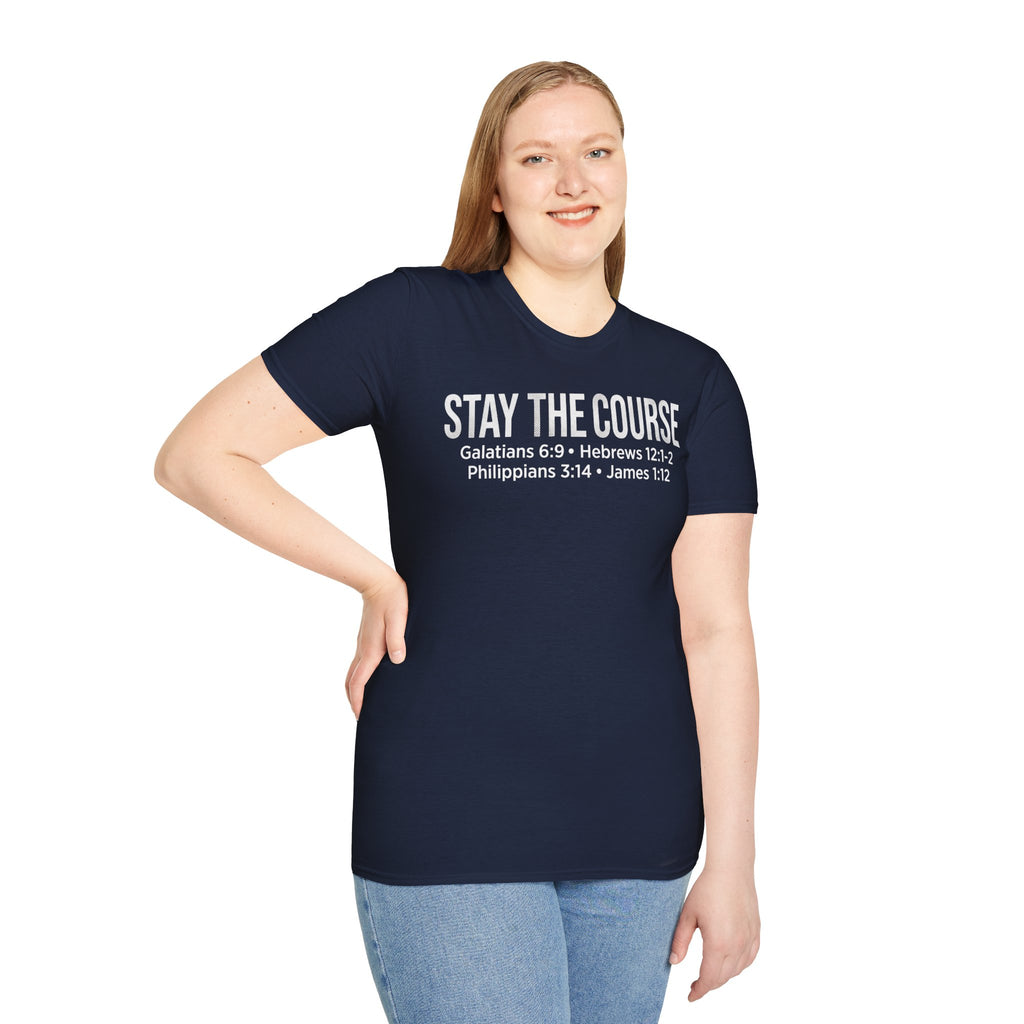 Stay The Course Christian Runner T-Shirt (Straight Text)