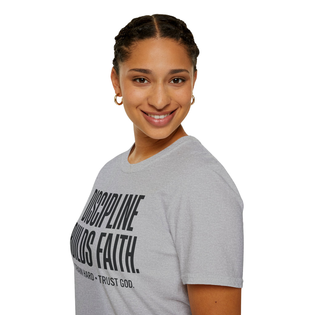 Discipline Builds Faith - Train Hard - Trust God Christian Runner T-Shirt