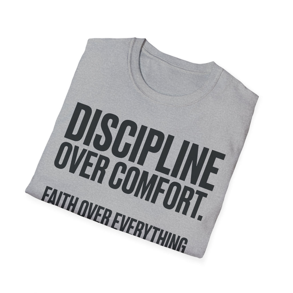 Discipline Over Comfort - Faith Over Everything Christian Runner T-Shirt