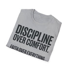Discipline Over Comfort - Faith Over Everything Christian Runner T-Shirt
