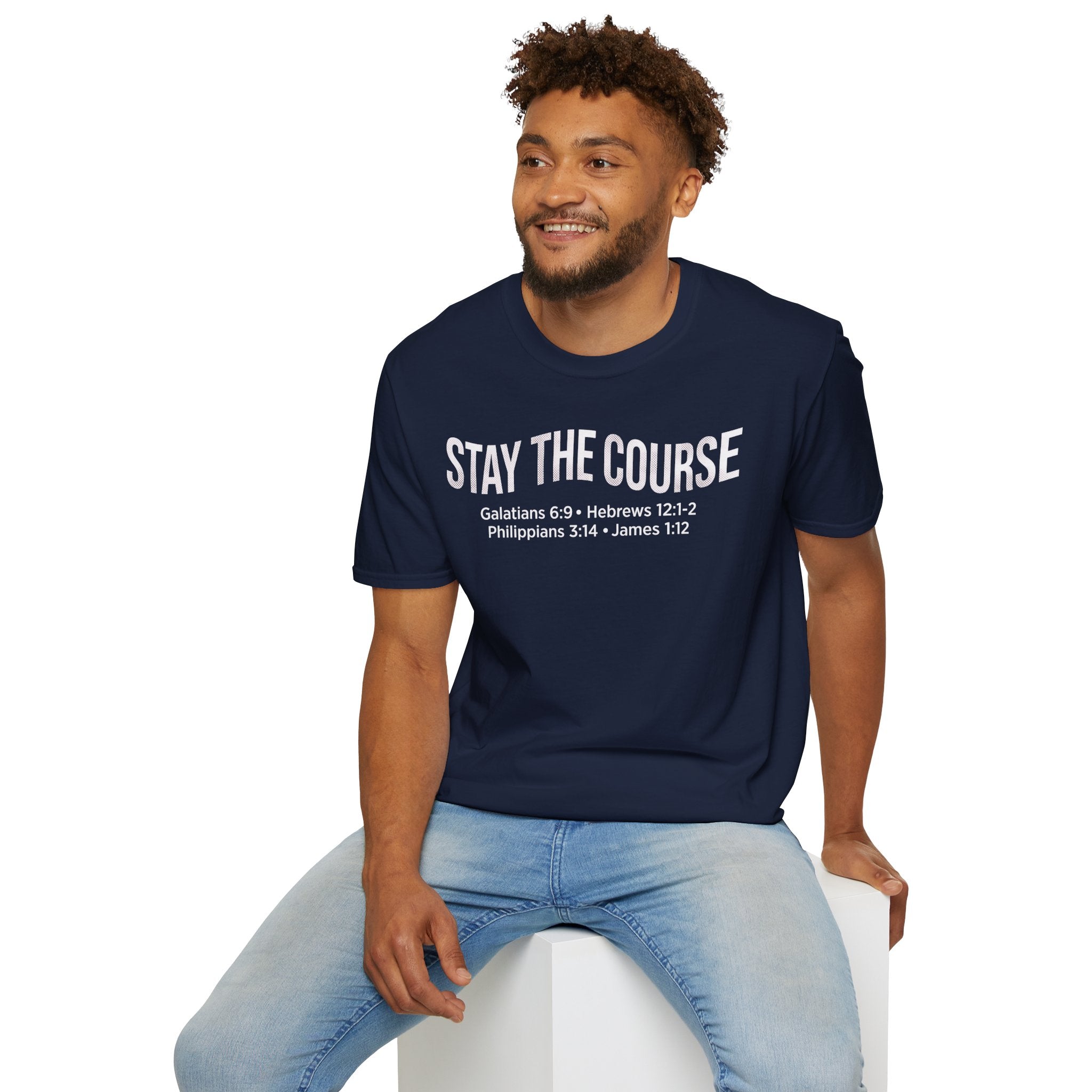 Stay The Course Bible Verse Christian Runner T-Shirt (Curvy Text)