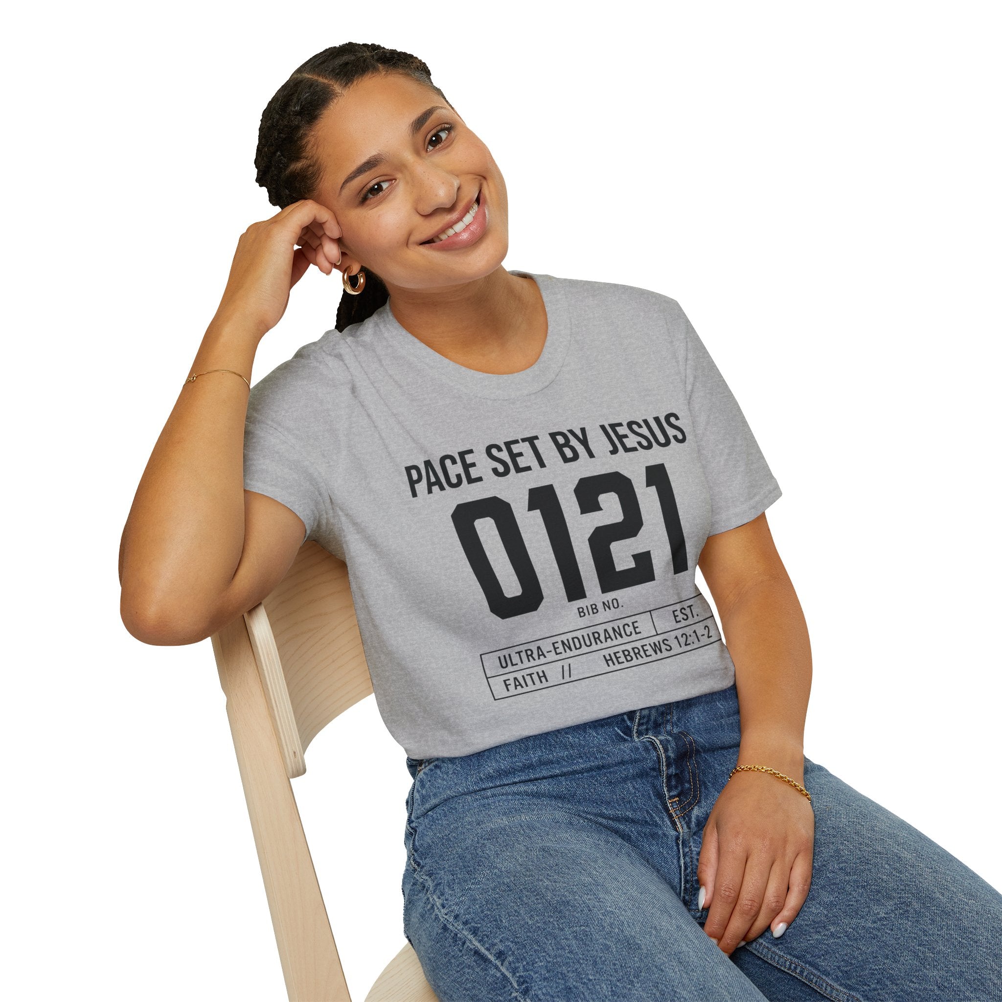 Pace Set by Jesus 0121 Bib Style Christian Runner T-Shirt