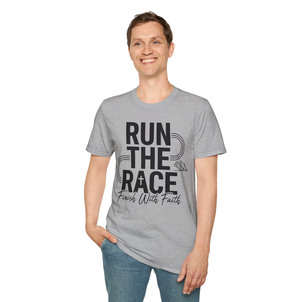 Run the Race - Finish with Faith Christian Runner T-Shirt