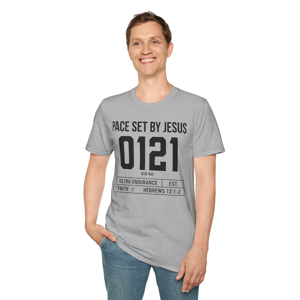 Pace Set by Jesus 0121 Bib Style Christian Runner T-Shirt