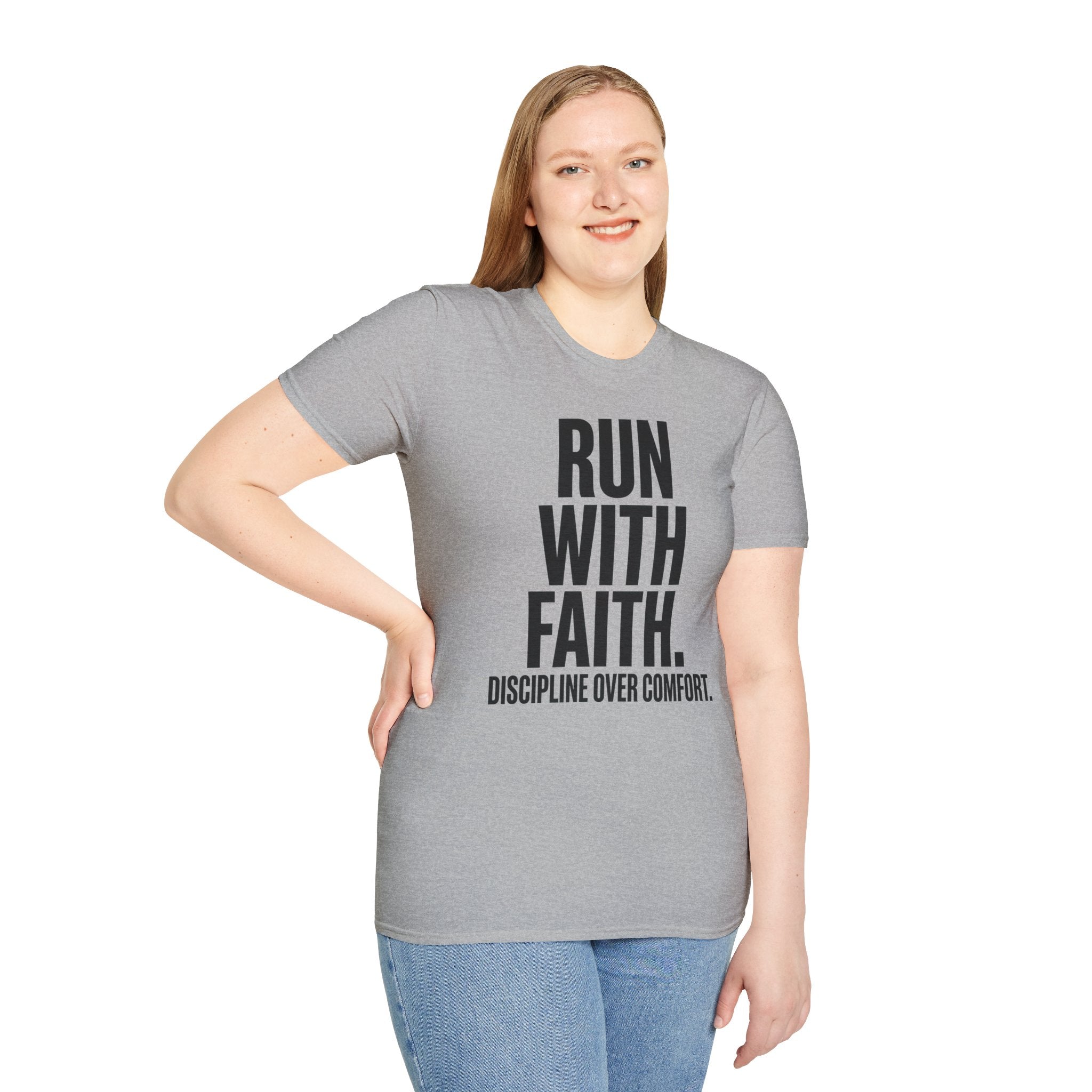 Run With Faith Discipline Over Comfort Christian Runner T-Shirt