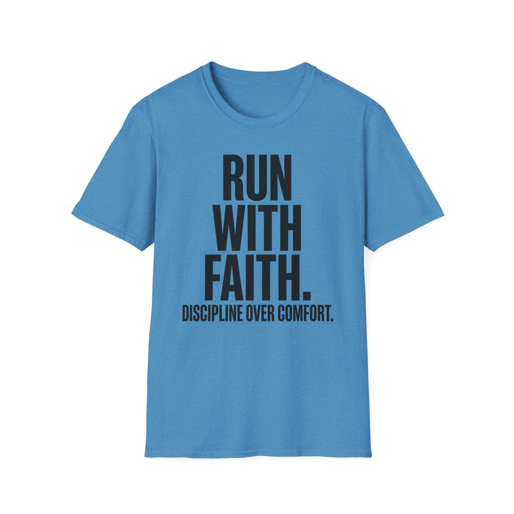 Run With Faith Discipline Over Comfort Christian Runner T-Shirt