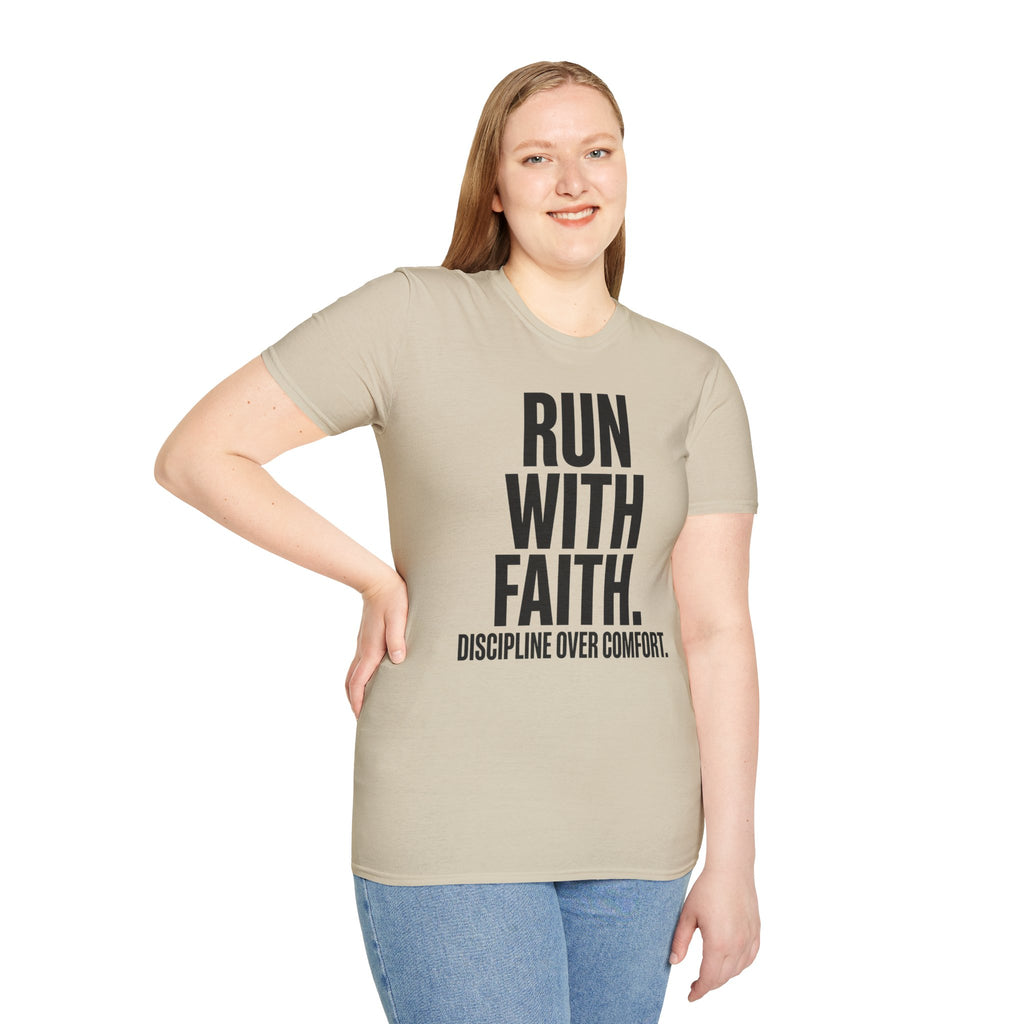 Run With Faith Discipline Over Comfort Christian Runner T-Shirt