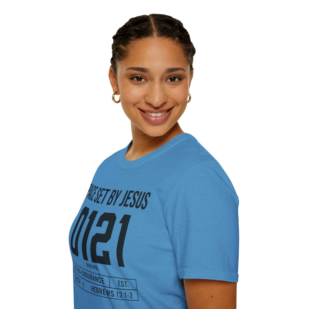 Pace Set by Jesus 0121 Bib Style Christian Runner T-Shirt
