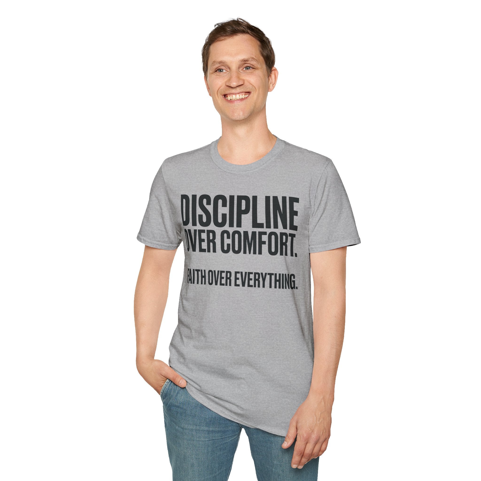 Discipline Over Comfort - Faith Over Everything Christian Runner T-Shirt